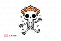 Dancing skeleton wearing flower crown celebration Product Image 1