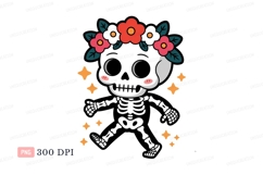 Cute skeleton wearing flower crown black Product Image 1