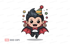 Cute vampire celebrating with party hat cartoon celebration Product Image 1