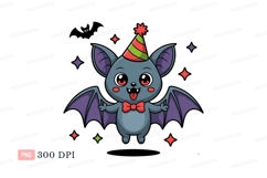 Cute bat wearing party hat and bow tie cartoon Product Image 1