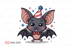 Cute bat wearing party hat and bow tie cartoon animal Product Image 1