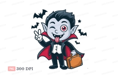 Cartoon vampire winking holding suitcase halloween Product Image 1