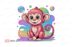 Pink monkey with big eyes and bubbles cute cartoon Product Image 1