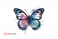 Watercolor butterfly with splatters pink blue Product Image 1