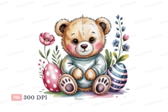 Adorable teddy bear with easter eggs and flowers image Product Image 1