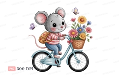 Cute mouse riding bicycle with flowers basket butterfly Product Image 1