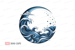 Blue ocean waves under crescent moon water Product Image 1