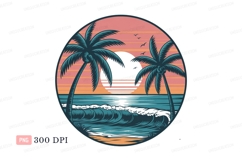 Tropical sunset ocean palm trees image Product Image 1