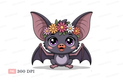 Cute bat wearing flower crown cartoon animal Product Image 1