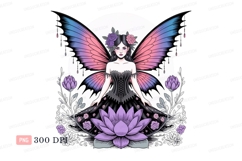 Gothic fairy with pink blue wings and purple flowers Product Image 1