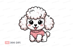 Fluffy white poodle wearing pink sweater puppy Product Image 1