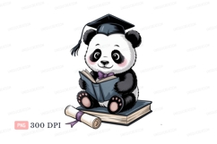 Cute panda wearing graduation cap reading book image Product Image 1