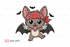 Cute bat with bandana and peace signs cartoon Product Image 1