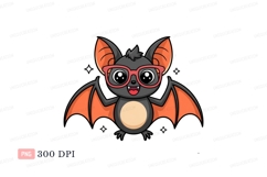 Cute bat wearing glasses cartoon orange Product Image 1