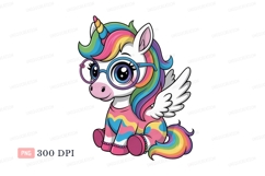 Cute winged unicorn with rainbow mane and glasses image Product Image 1