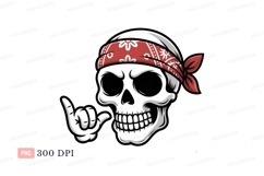 Skull wearing red bandana white black Product Image 1