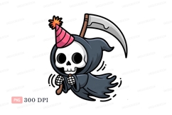 Grim reaper with party hat and scythe skull Product Image 1