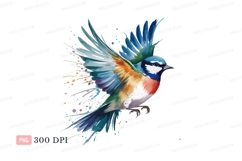 Colorful bird flying with watercolor splashes blue Product Image 1