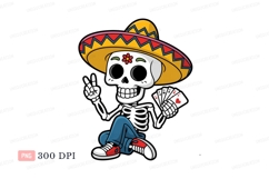 Skeleton wearing sombrero playing cards poker Product Image 1