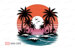 Tropical sunset ocean waves palm trees image Product Image 1