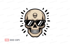 Skull wearing sunglasses with smaller skull black white Product Image 1