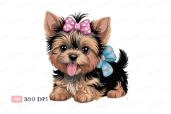 Adorable Yorkshire Terrier puppy with bows cute Product Image 1