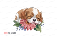Sleeping puppy on pink flower image Product Image 1
