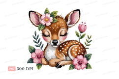 Sleeping fawn with pink flowers deer Product Image 1