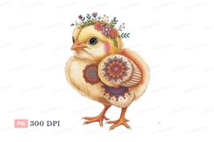 Yellow chick adorned with floral crown and mandala tattoos Product Image 1