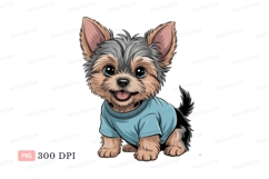 Adorable yorkshire terrier puppy wearing blue shirt Product Image 1