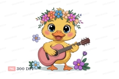 Yellow duckling playing pink guitar adorned with flowers Product Image 1