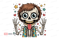 Cartoon skeleton with tongue out halloween spooky Product Image 1