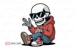 Skeleton wearing sunglasses and hoodie jeans sneakers Product Image 1