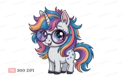 Adorable unicorn with rainbow mane and glasses tail Product Image 1