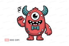 Pink cyclops monster waving horns Product Image 1