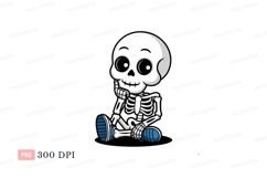 Cute cartoon skeleton thinking white Product Image 1