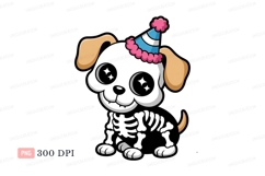 Black skeleton puppy wearing party hat image Product Image 1