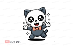 Cute skeleton cat with bow tie cartoon Product Image 1