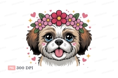 Adorable dog with flower crown puppy pink Product Image 1