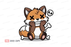 Cute fox with bones and skull cartoon Product Image 1