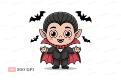 Cute vampire character with red eyes and bow tie cartoon Product Image 1