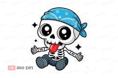 Cartoon skeleton with blue bandana sticking tongue out Product Image 1