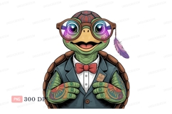 Turtle wearing glasses suit bowtie feather Product Image 1
