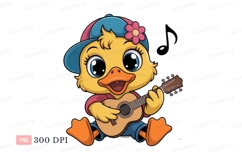 Yellow duckling playing guitar blue pink Product Image 1