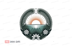 Sunset reflection palm leaves ocean Product Image 1