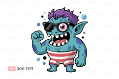Blue monster wearing sunglasses and striped shorts Product Image 1