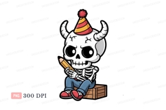 Cartoon skeleton wearing party hat holding pencil image Product Image 1