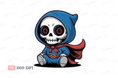 Blue hooded skeleton with red cape skull Product Image 1