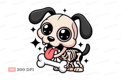 Cute skeleton dog with bone cartoon Product Image 1