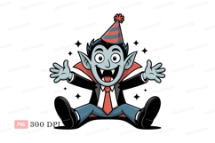 Happy cartoon vampire wearing party hat image Product Image 1